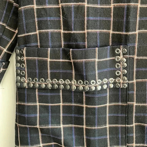 Gimmicks by BKE plaid embellished long jacket Blazer Navy Women’s size S - Picture 5 of 12